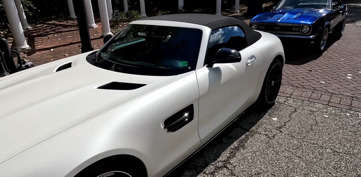 White Mercedes-AMG roadster after exterior detail