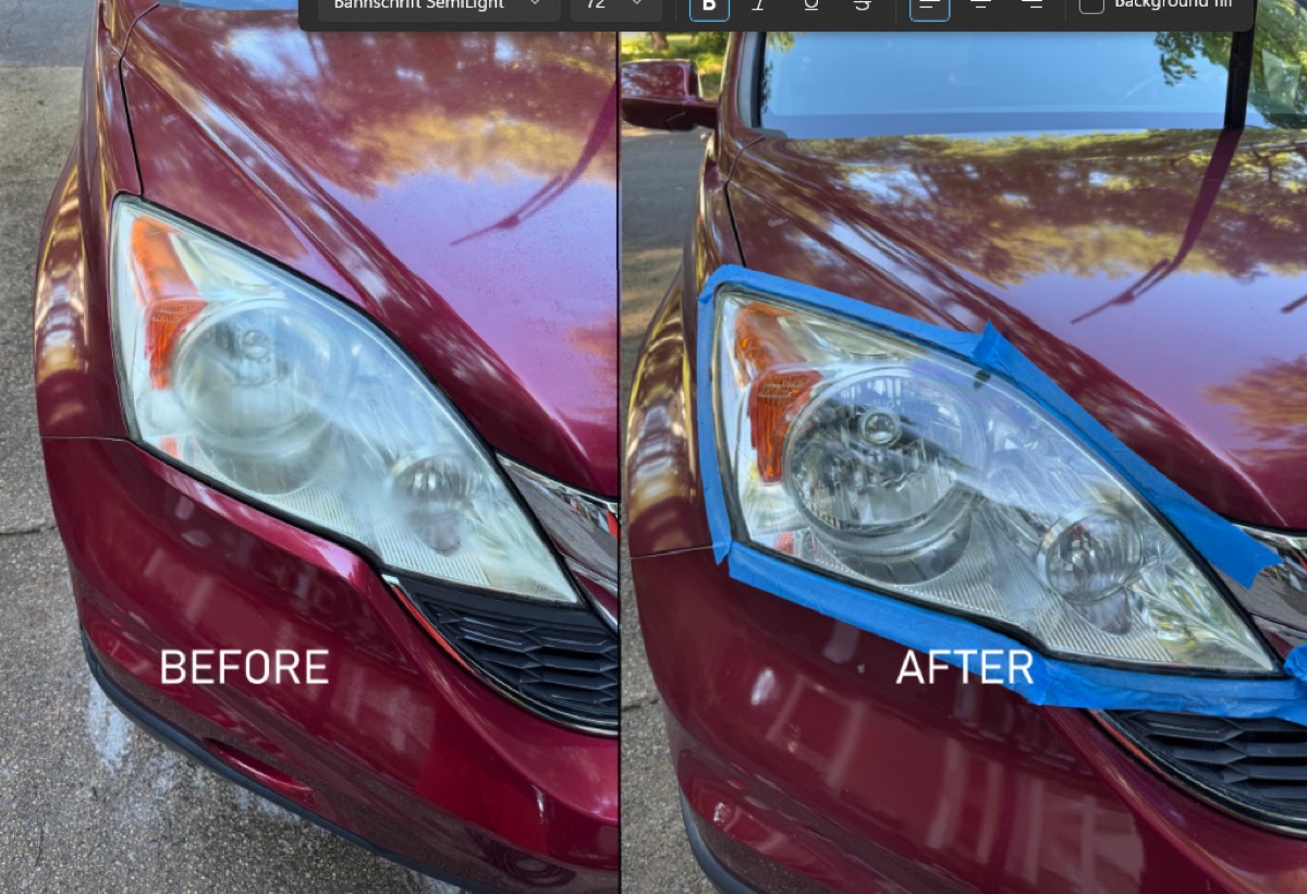 Faded headlight before and after restoration